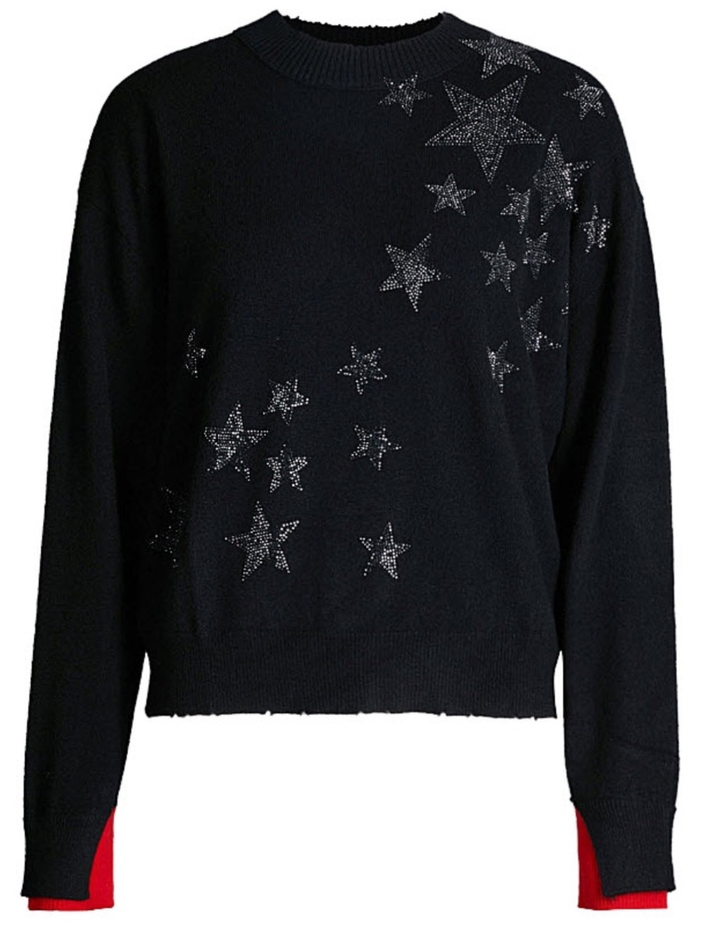 Zadig & Voltaire gaby bis Black Crewneck Sweater with Silver Star Embellishments